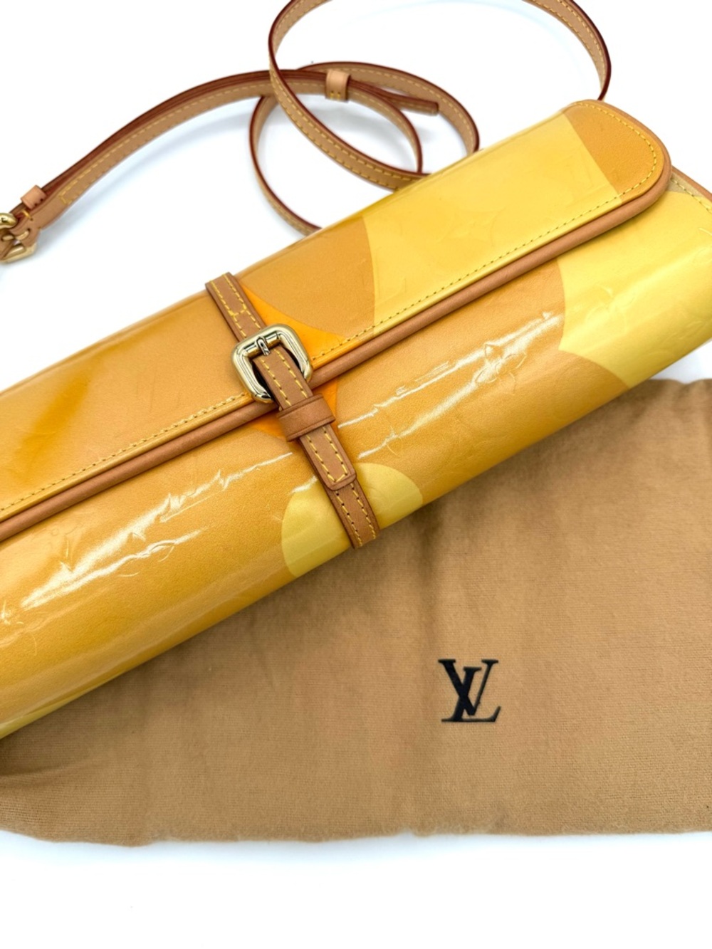 Louis Vuitton Yellow Patent Vernis Fleurs Monogram Clutch Shoulder Bag - Picture 15 of 15